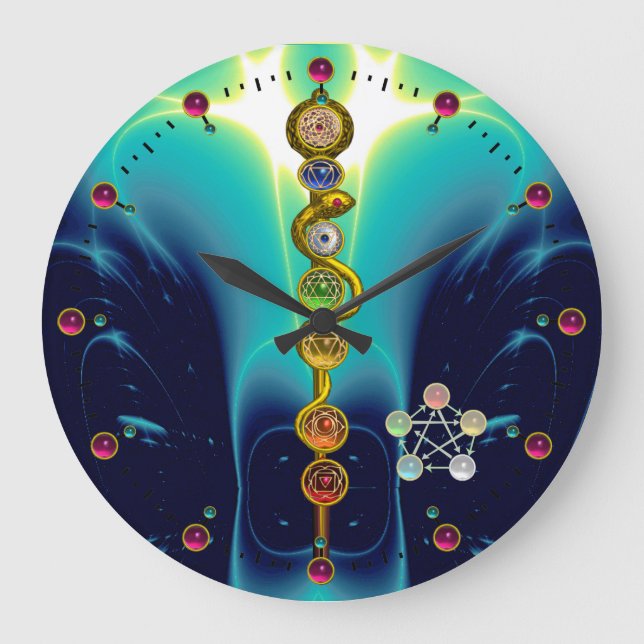 ROD OF ASCLEPIUS 7 CHAKRAS,YOGA ,SPIRITUAL ENERGY LARGE CLOCK (Front)