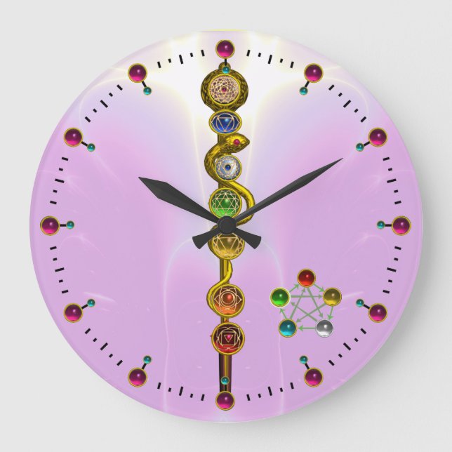 ROD OF ASCLEPIUS 7 CHAKRAS,YOGA ,SPIRITUAL ENERGY LARGE CLOCK (Front)