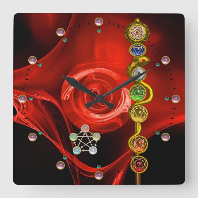 ROD OF ASCLEPIUS 7 CHAKRAS,YOGA ,SPIRITUAL ENERGY SQUARE WALL CLOCK (Front)