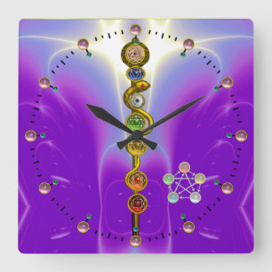 ROD OF ASCLEPIUS 7 CHAKRAS,YOGA ,SPIRITUAL ENERGY SQUARE WALL CLOCK