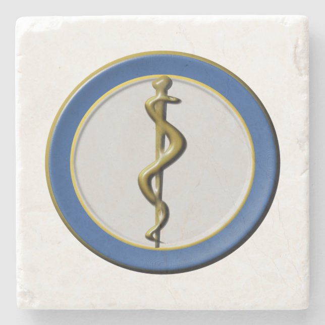 Rod Of Asclepius Blue Medical Stone Coaster (Front)