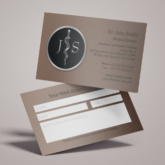 Rod of Asclepius Classy Noble Silver Medical  Appointment Card