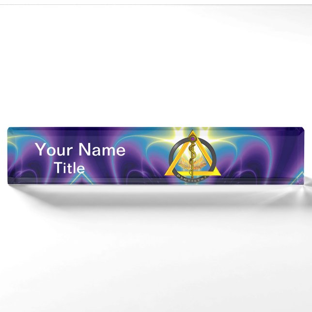 ROD OF ASCLEPIUS DENTIST DENTISTRY SYMBOL, Blue Nameplate (Front)