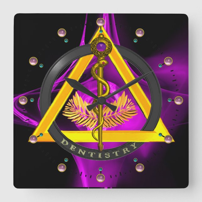 ROD OF ASCLEPIUS DENTIST DENTISTRY SYMBOL ,Lilac Square Wall Clock (Front)