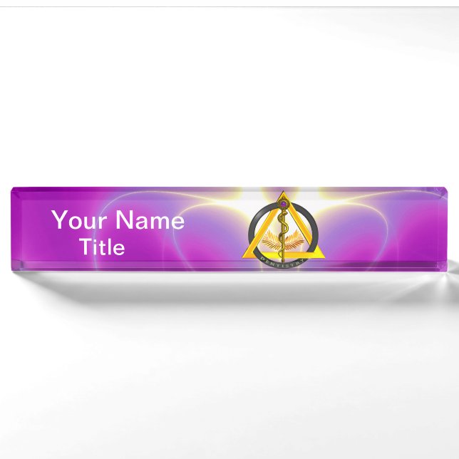 ROD OF ASCLEPIUS DENTIST DENTISTRY SYMBOL, Pink Nameplate (Front)
