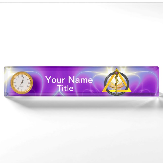 ROD OF ASCLEPIUS DENTIST DENTISTRY SYMBOL, Purple Nameplate (Front)