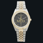 Rod of Asclepius Gold on Black Medical Doctor MD Watch<br><div class="desc">Professional elegant business design for medical purposes: precious gold rod of Asclepius symbol on a black background with M and D letters for "medical doctor". Perfect for any business company related to healthcare industry: medical practice, medical office, doctor office, pharmaceutical industry, drugstore, clinic and hospital. For hospital staff, clinic employees,...</div>