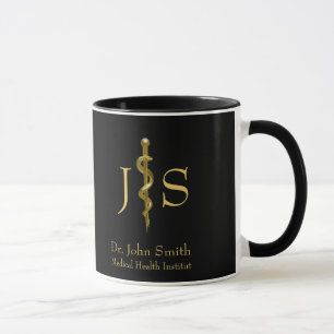 Rod of Asclepius Medical Classy Gold on Black Mug