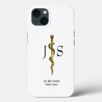 Rod of Asclepius Medical Classy Gold on White
