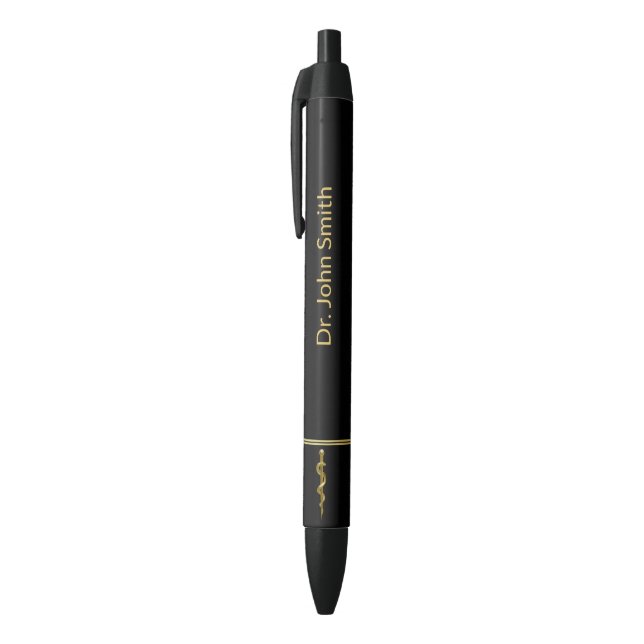 Rod of Asclepius Medical Gold on Black Classy Black Ink Pen (Top (Vertical))