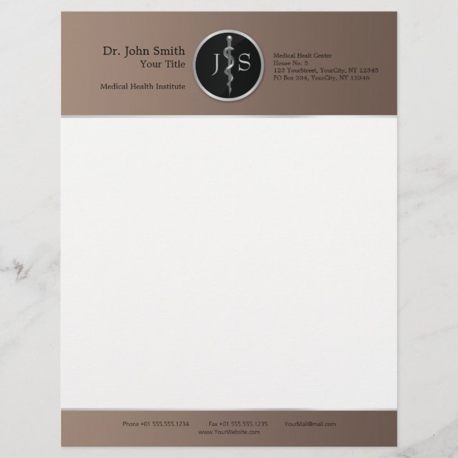Rod of Asclepius Noble Classy Medical Silver Letterhead (Front)