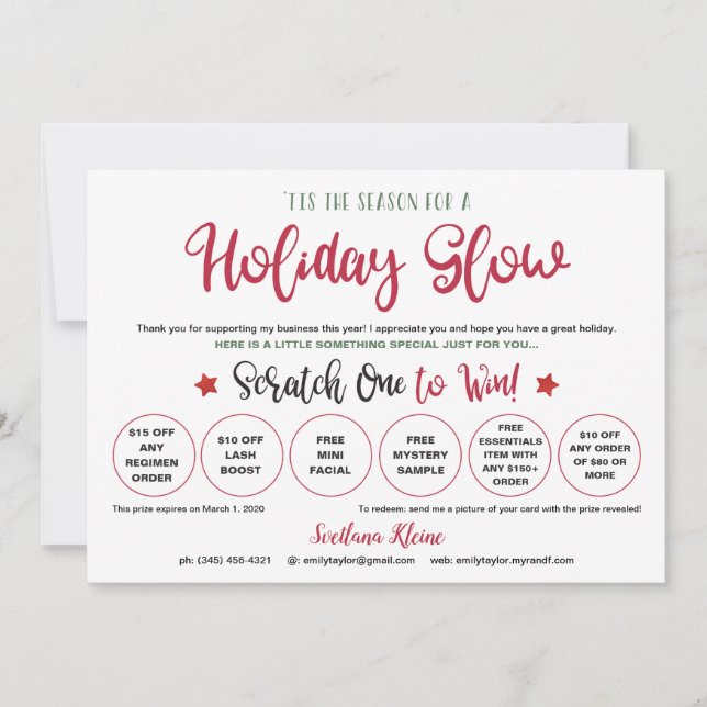 Rodan and Fields Christmas Scratch Off Cards (Front)