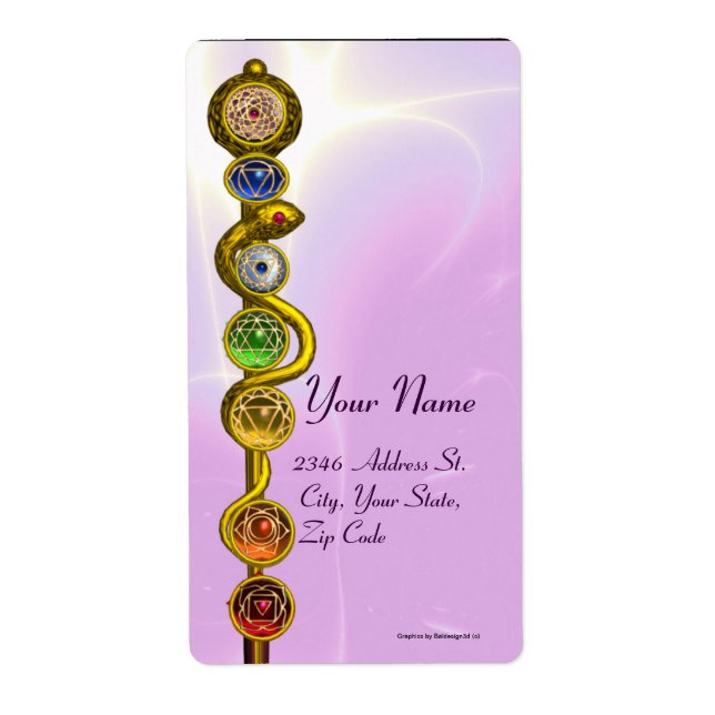 RODE D'ASCLEPIUS AVEC 7 CHAKRAS, ÉNERGIE SPIRITUEL (Devant)