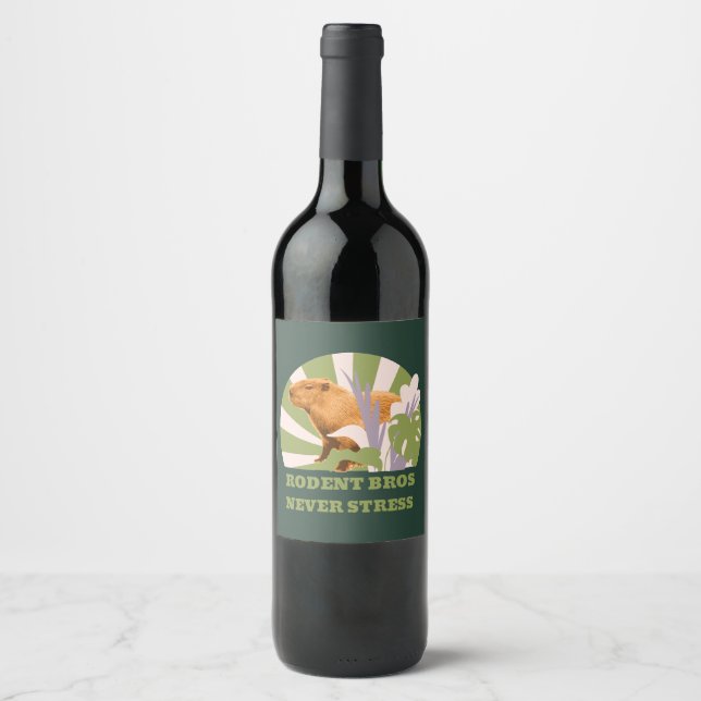 Rodent Bros Never Stress Capybara Wine Label (Front)