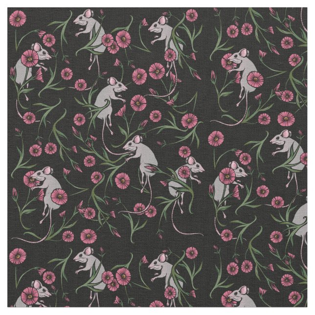 Rodent Floral Pattern Fabric (Close Up)