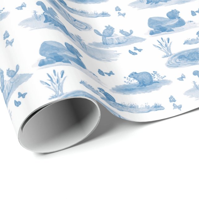 Rodent Toile Wrapping Paper (Slate Blue)  (Roll Corner)