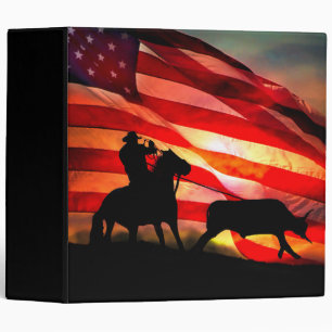 Rodeo American Flag and Cowboy Roping Steer Binder