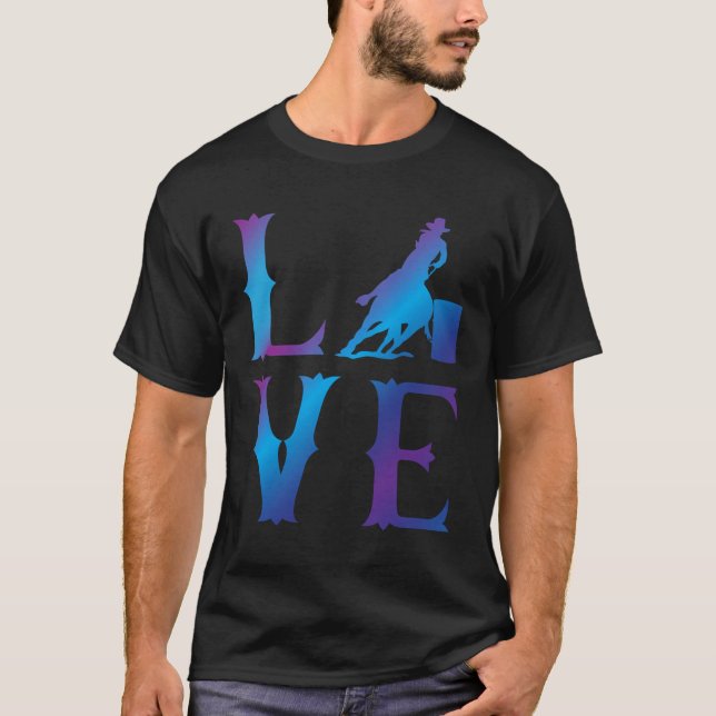 Rodeo Barrel Racing Love Distressed Blue T-Shirt (Front)