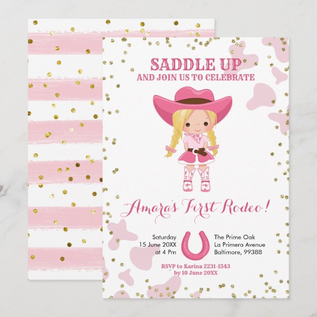 Rodeo blonde cowgirl anniversaire Invitation (Devant / Derrière)