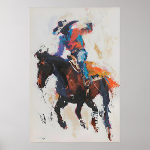 Rodeo Bronco Rider Art Print, Colourful Cowboy Wal Poster
