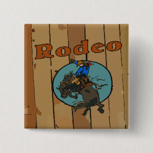 Rodeo Bucking Horse Wood Sign 2 Inch Square Button