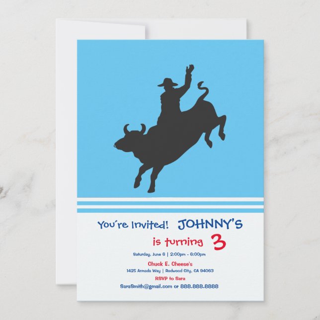 Rodeo Bull Ride silhouette Invitation (Front)