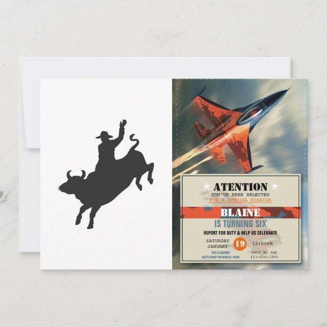 Rodeo Bull Ride silhouette Invitation (Front)
