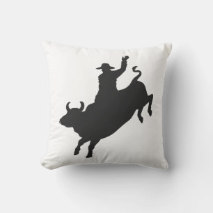 Rodeo Bull Ride silhouette Throw Pillow