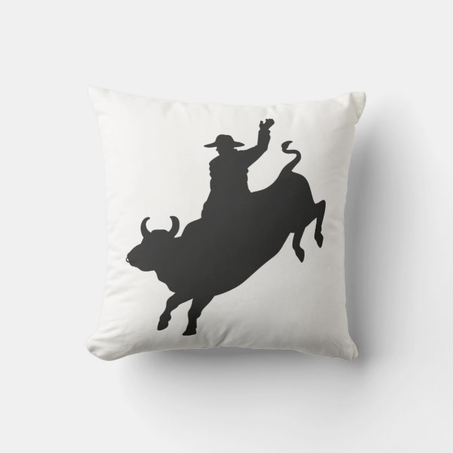 Rodeo Bull Ride silhouette Throw Pillow (Front)