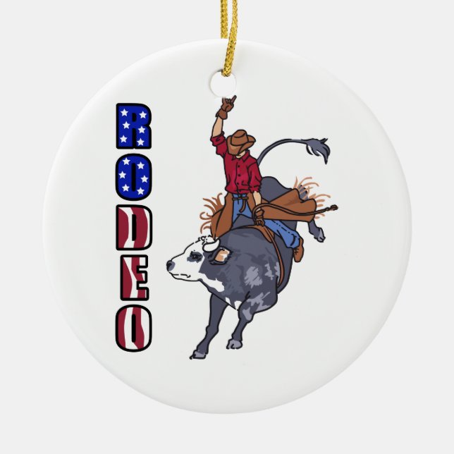 RODEO BULL RIDER CERAMIC ORNAMENT (Front)
