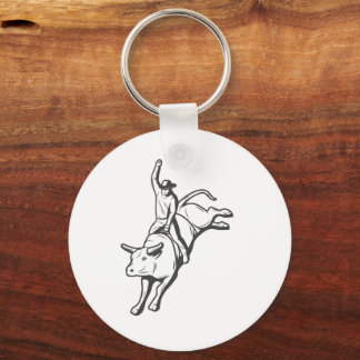 Rodeo Bull Rider Line Art Western Emblem Keychain