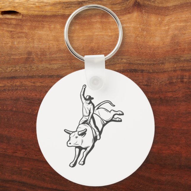 Rodeo Bull Rider Line Art Western Emblem Keychain (Front)