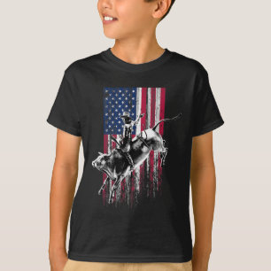 Rodeo Bull Rider Patriotic American Flag for Cowbo T-Shirt