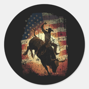 Rodeo Bull Rider Patriotic Cowboy Usa Flag Classic Round Sticker