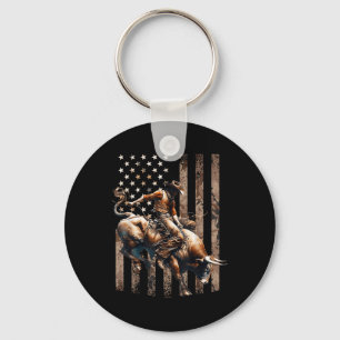 Rodeo Bull Rider Patriotic Cowboy Usa Flag Desert  Keychain