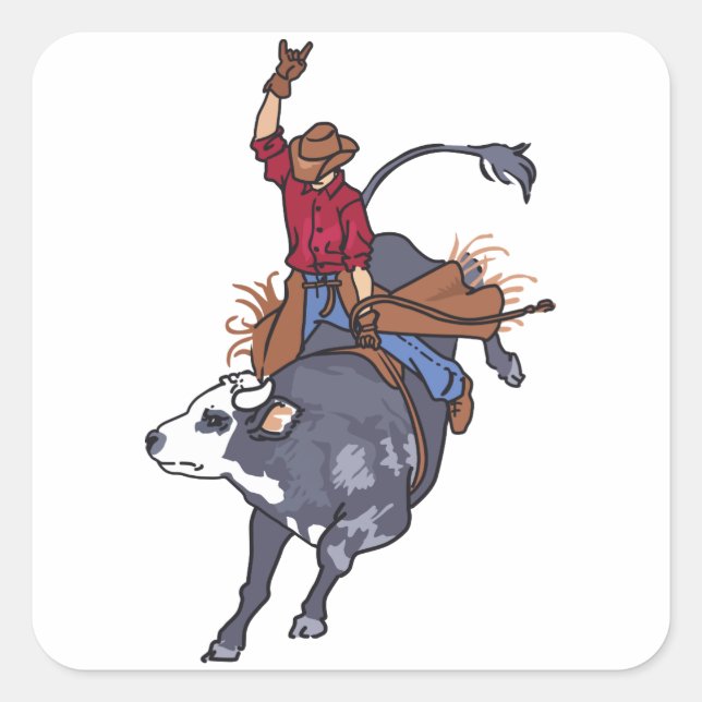 Rodeo Bull Rider Square Sticker (Front)