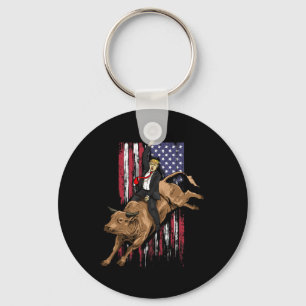 Rodeo Bull Rider Trump American Flag Cowboy Bull R Keychain
