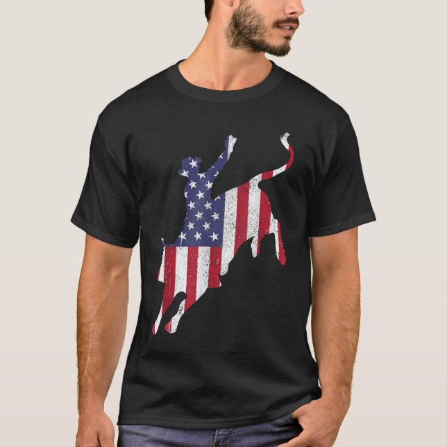 Rodeo Bull Riding American Flag Patriotic Bull Rid T-Shirt (Front)