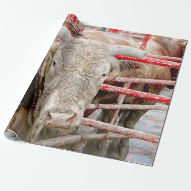 Rodeo Bull Rustic Country Western Wrapping Paper (Unrolled)