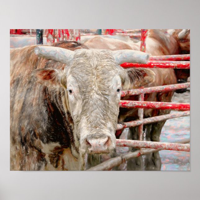 Rodeo Bull Rustic Western Country Poster (Front)