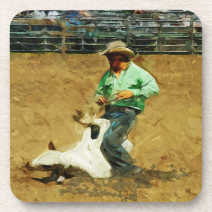 Rodeo Calf Roping Abstract Impressionism Coaster