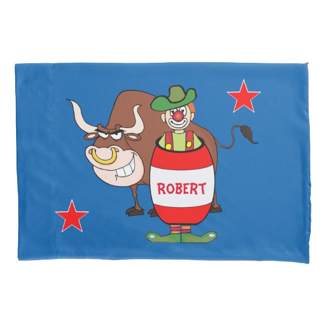 Rodeo Clown And Bull Personalize Pillow Case (Front)
