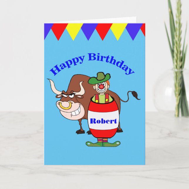 Rodeo Clown et Bull personnalisent carte d'anniver (Devant)