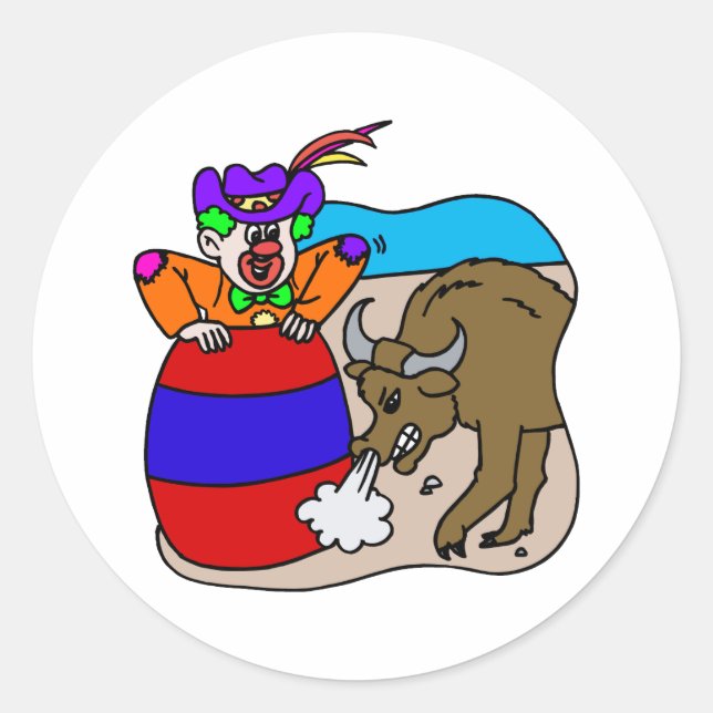 Rodeo Clown in Barrel Classic Round Sticker (Front)
