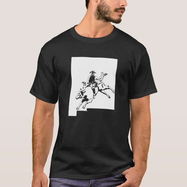 Rodeo Cow Rider Bull Riding Cowboy Map New Mexico T-Shirt (Front)