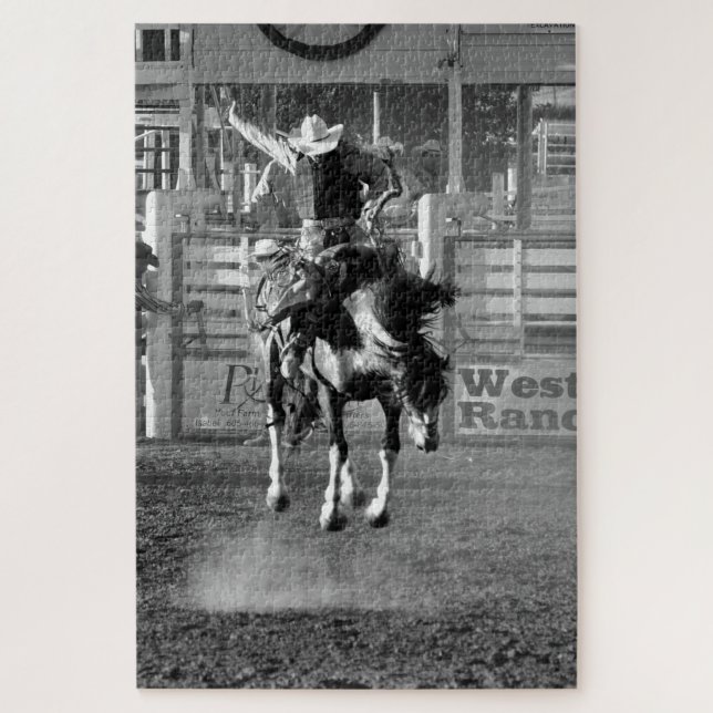 Rodeo Cowboy Bucking Horse 8 Seconds To Score Jigsaw Puzzle (Vertical)