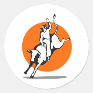 Rodeo cowboy bull riding classic round sticker