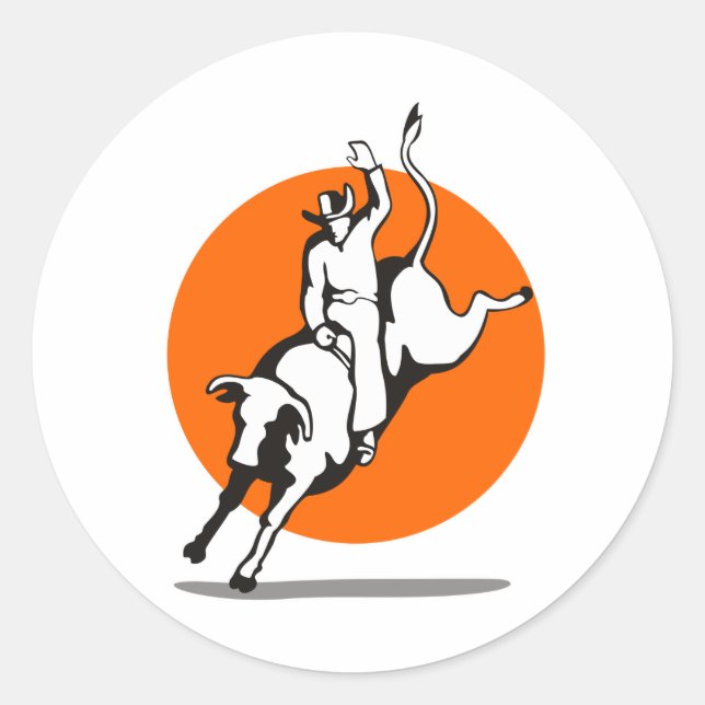 Rodeo cowboy bull riding classic round sticker (Front)