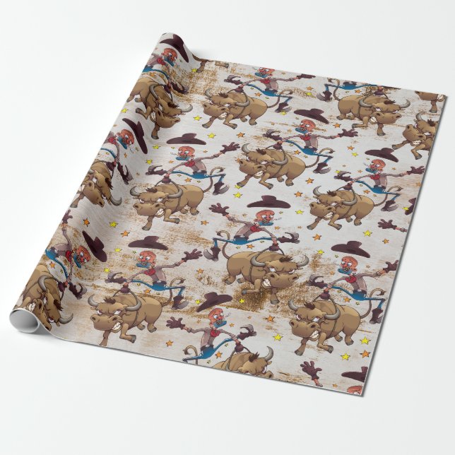 Rodeo Cowboy Bull Riding Country Western Wrapping Paper (Unrolled)