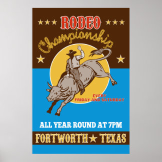 Rodeo Cowboy bull riding poster